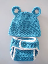 Load image into Gallery viewer, Crochet Baby Beanie and Diaper Cover Set, Newborn, Bear set