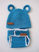 Load image into Gallery viewer, Crochet Baby Beanie and Diaper Cover Set, Newborn, Bear set