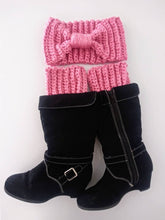 Load image into Gallery viewer, Crochet Headband and Boot Cuff set, Handmade, Pink Boot Cuffs, Gold Boot Cuffs Adult One Size Headband