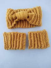 Load image into Gallery viewer, Crochet Headband and Boot Cuff set, Handmade, Pink Boot Cuffs, Gold Boot Cuffs Adult One Size Headband