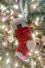 Load image into Gallery viewer, Mini Christmas Stockings. Crochet stocking. Handmade stocking. 2 for 10