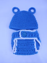 Load image into Gallery viewer, Crochet Baby Beanie and Diaper Cover Set, Newborn, Bear set
