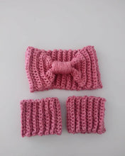 Load image into Gallery viewer, Crochet Headband and Boot Cuff set, Handmade, Pink Boot Cuffs, Gold Boot Cuffs Adult One Size Headband
