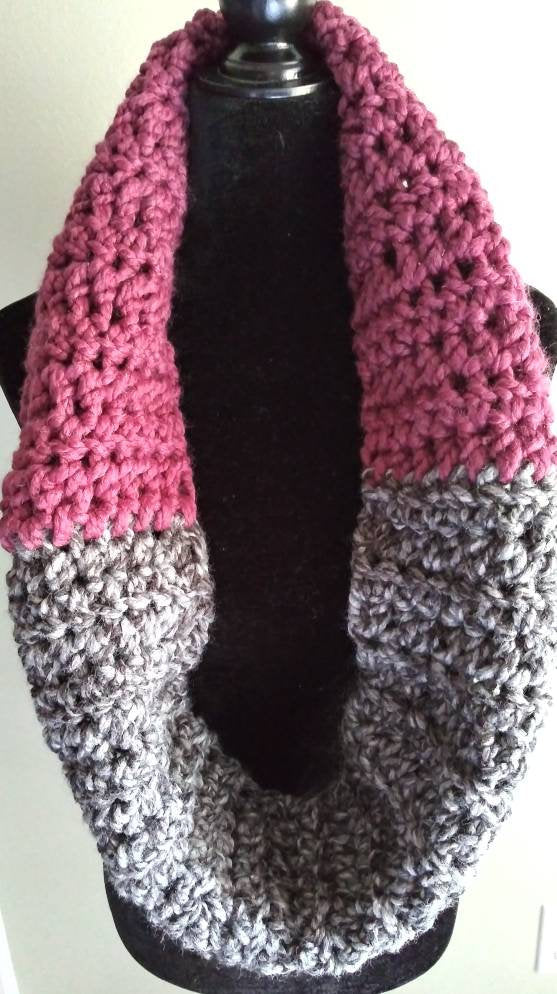 Plum and Grey Infinity Scarf, Multicolored Scarf, One Size